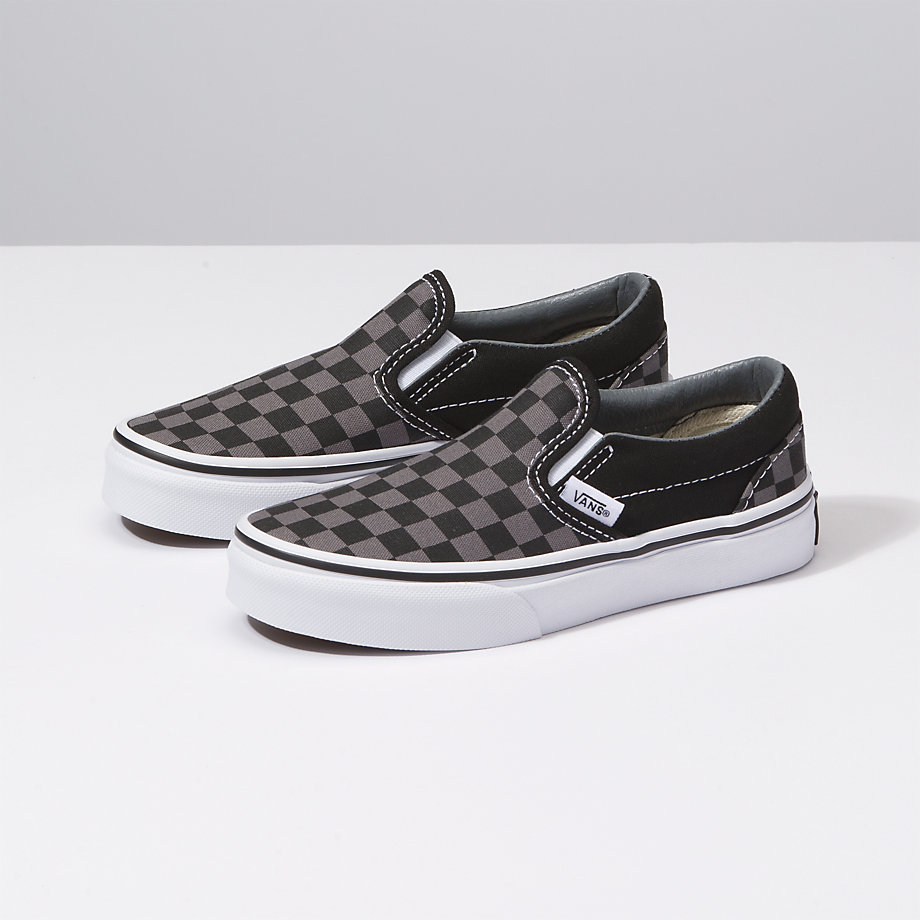 Vans Kiz Çocuk Kaykay Ayakkabısı Checkerboard Slip-On Siyah | 63584-702